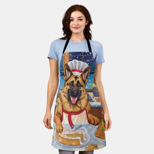Duitse herder vakantie bakken: feestelijke kerst schort (Gedragen)