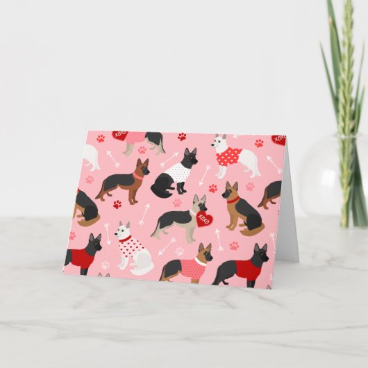 Duitse Herder Valentijnspatroon Feestdagen Kaart (Voorkant)