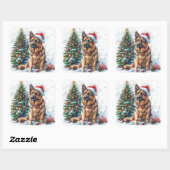 Duitse herder van Snowy Christmas Tree Vierkante Sticker (Vel)