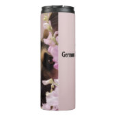 Duitse herder verstopt zich achter bloemen thermosbeker (Achterkant)