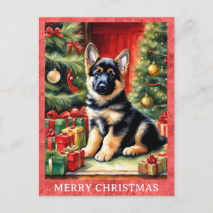 Duitse Herder Vrolijk Kerstfeest Schattigee Puppy  Briefkaart