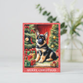 Duitse Herder Vrolijk Kerstfeest Schattigee Puppy  Briefkaart (Staand voorkant)