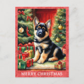Duitse Herder Vrolijk Kerstfeest Schattigee Puppy  Briefkaart (Voorkant)