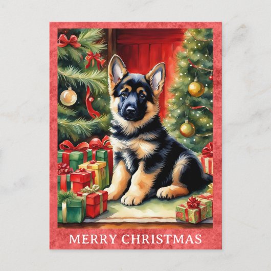Duitse Herder Vrolijk Kerstfeest Schattigee Puppy  Briefkaart (Voorkant)