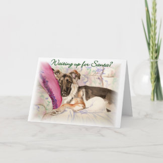 Duitse herder wacht op de kerstman feestdagen kaart