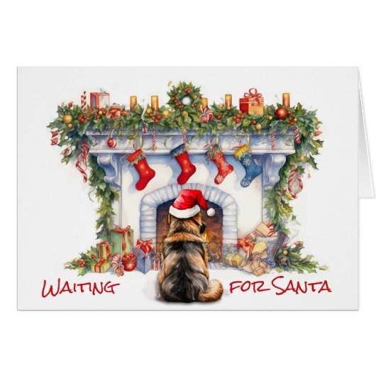 Duitse herder wachten op Kerstmis open haard (Voorkant Horizontaal)