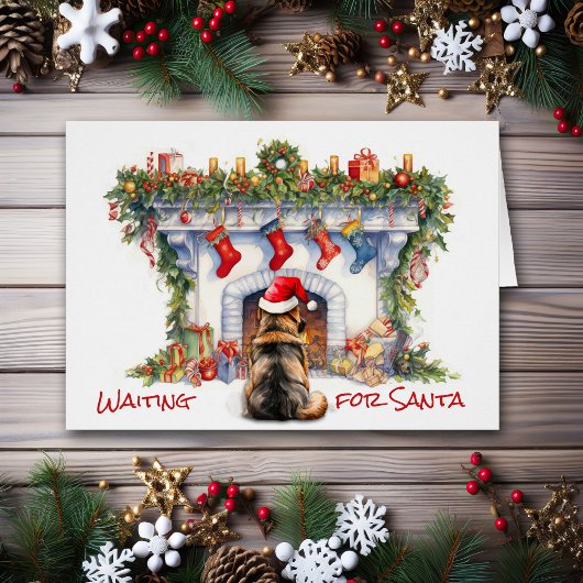 Duitse herder wachten op Kerstmis open haard