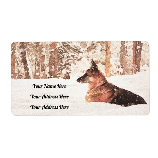 Duitse herder Waterverf in de winter Etiket (Voorkant)