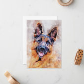 Duitse herder Waterverf portret 01 Notitiekaartje (Voorkant / Achterkant in situ)