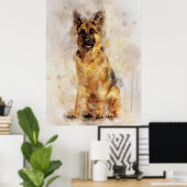 Duitse herder Waterverf portret 03 Poster (Thuiskantoor)