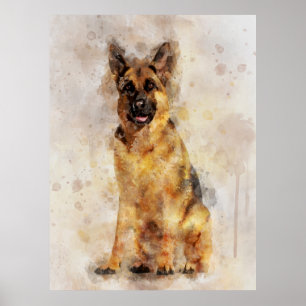 Duitse herder Waterverf portret 03 Poster