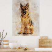 Duitse herder Waterverf portret 03 Poster (Keuken)