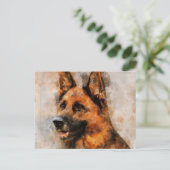 Duitse herder Waterverf portret 04 Briefkaart (Staand voorkant)