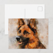 Duitse herder Waterverf portret 04 Briefkaart (Voorkant / Achterkant)
