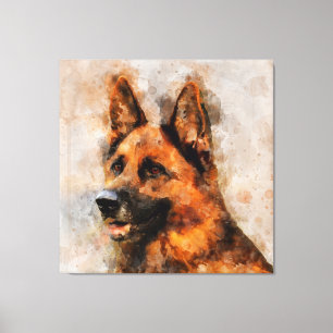 Duitse herder Waterverf portret 04 Canvas Afdruk