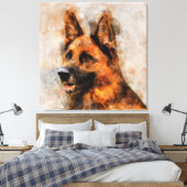 Duitse herder Waterverf portret 04 Canvas Afdruk (Insitu (Slaapkamer))