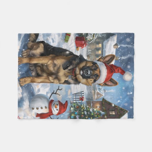 Duitse herder Winter Wonderland Christmas Joy Fleece Deken (Voorkant (Horizontaal))