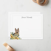 Duitse herder zonnebloem eucalyptus gepersonalisee notitiekaartje (Voorkant / Achterkant in situ)