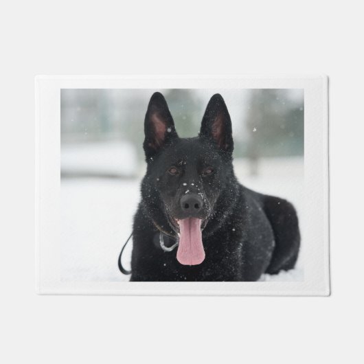 Duitse herder zwart in sneeuw deurmat (Voorkant)