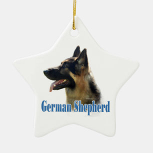 Duitse Herder (zwart/tan) Naam Keramisch Ornament