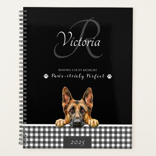 Duitse herder zwart wit geplakt Custom Planner (Voorkant)