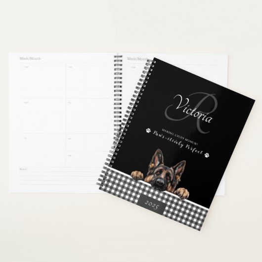 Duitse Herder Zwart Wit Gingham Custom Planner (Display)