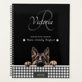 Duitse Herder Zwart Wit Gingham Custom Planner