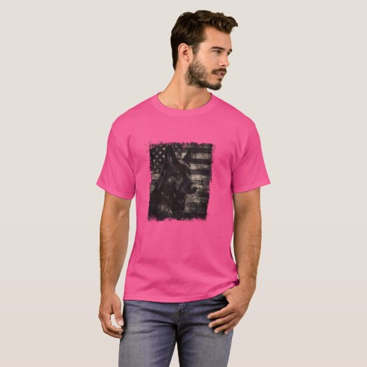 Duitse herder zwarte hond vader patriottisch Ameri T-shirt (Voorkant volledig)