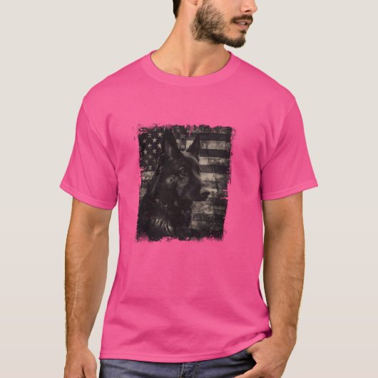 Duitse herder zwarte hond vader patriottisch Ameri T-shirt (Voorkant)