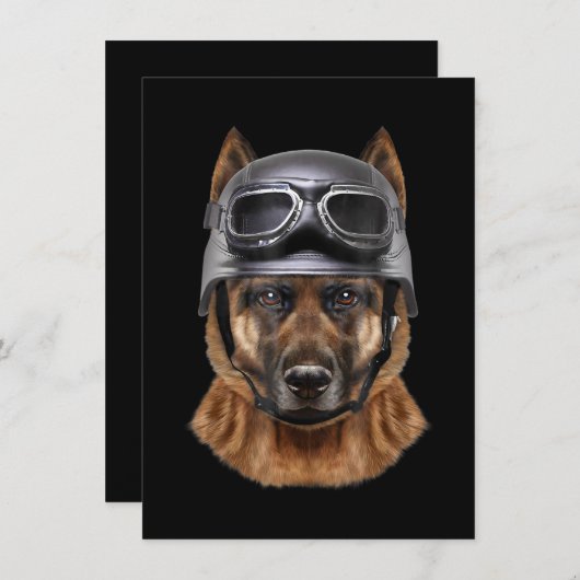 Duitse herderhond , fietser in motorrijwiel helmet kaart (Voorkant / Achterkant)