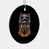 Duitse herderhond , fietser in motorrijwiel helmet keramisch ornament (Rechts)