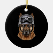 Duitse herderhond , fietser in motorrijwiel helmet keramisch ornament (Voorkant)