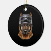 Duitse herderhond , fietser in motorrijwiel helmet keramisch ornament (Links)