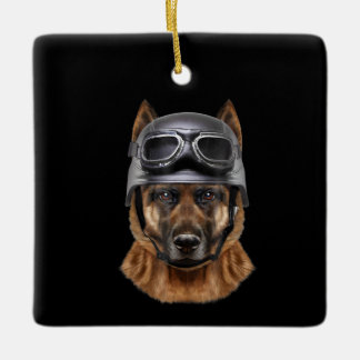 duitse herderhond helmet gift voor motorrijder keramisch ornament