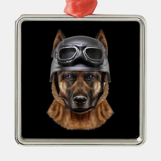 duitse herderhond helmet gift voor motorrijder metalen ornament (Voorkant)