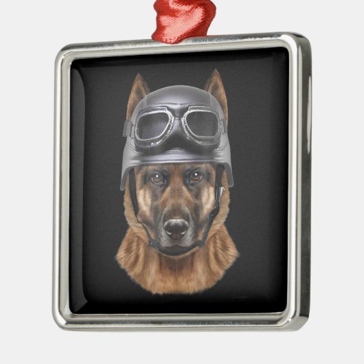 duitse herderhond helmet gift voor motorrijder metalen ornament (Links)