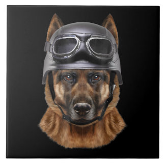 duitse herderhond helmet gift voor motorrijder tegeltje