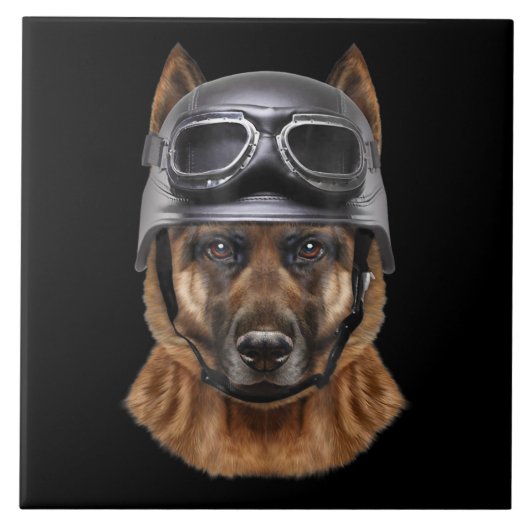 duitse herderhond helmet gift voor motorrijder tegeltje (Voorkant)