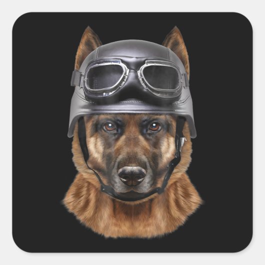 duitse herderhond helmet gift voor motorrijder vierkante sticker (Voorkant)
