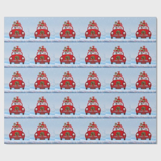 Duitse herderhond in auto met kerstman cadeaupapier (Vlak)