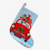Duitse herderhond in auto met kerstman kleine kerstsok (Voorkant (Hangend))