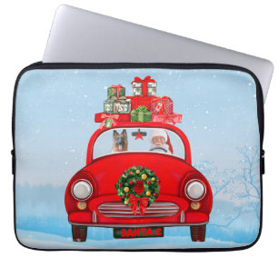 Duitse herderhond in auto met kerstman laptop sleeve
