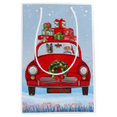 Duitse herderhond in auto met kerstman medium cadeauzakje (Voorkant)