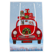 Duitse herderhond in auto met kerstman medium cadeauzakje (Achterkant)