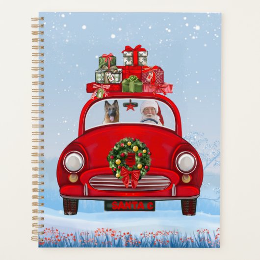 Duitse herderhond in auto met kerstman planner (Voorkant)