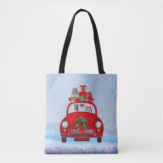 Duitse herderhond in auto met kerstman tote bag (Voorkant)