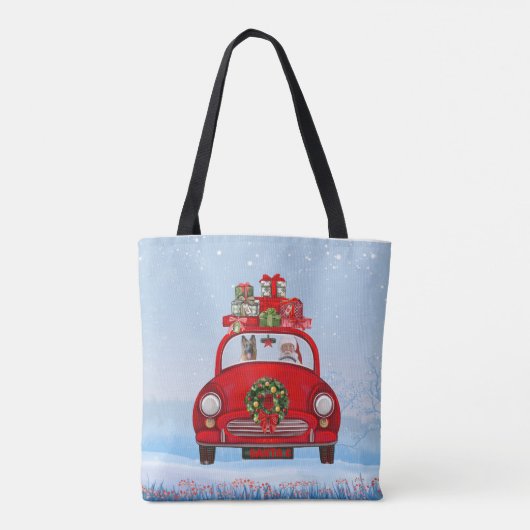 Duitse herderhond in auto met kerstman tote bag (Achterkant)