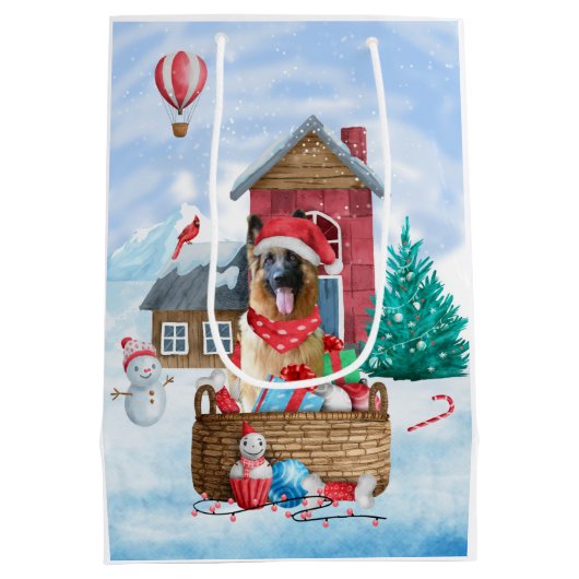 Duitse herderhond in het sneeuwkersthondenhuis medium cadeauzakje (Achterkant)