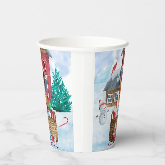 Duitse herderhond in het sneeuwkersthondenhuis papieren bekers (Rechts)