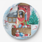 Duitse herderhond in het sneeuwkersthondenhuis papieren bordje (Voorkant)